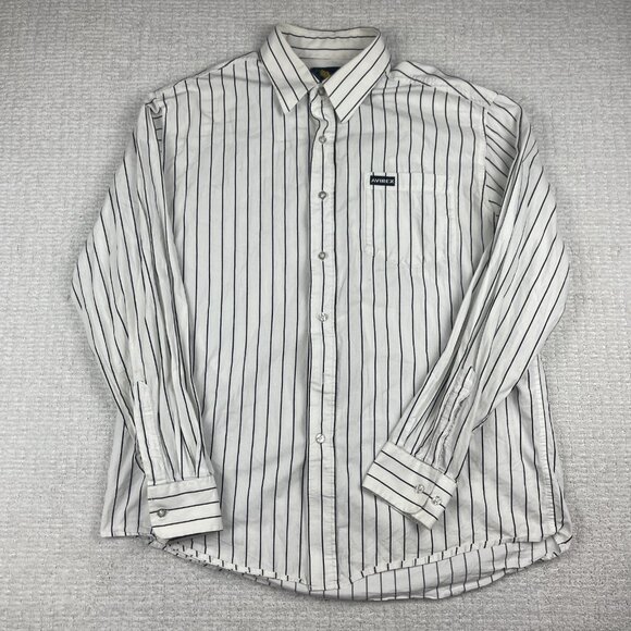Avirex USA Shirt Mens L White / Black Button Up Long Sleeve Striped *Read* - Picture 1 of 16